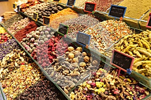 Teas and Spices in Spice Bazaar, Istanbul, Turkey