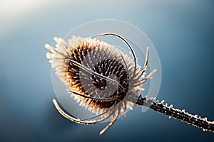 Teasel with frost at sunrise