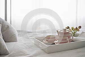 Teaset On Breakfast Tray In Bedroom