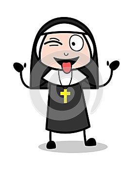 Teasing Expression - Cartoon Nun Lady Vector Illustration