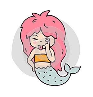 Teasing mermaid sticking tongue out.