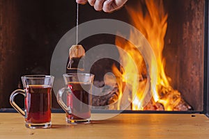 Teatime at the fireplace photo