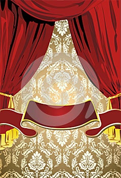 Teatrical Red Curtains, Gold Background
