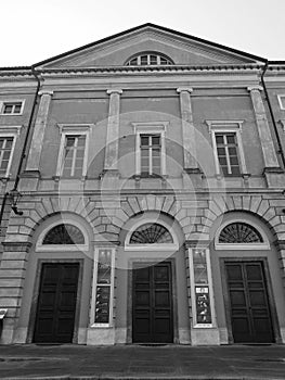 Teatro Sociale (Social Theatre) in Alba in black and white photo