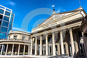 Teatro Solis opera house building at blue sky in Montevideo photo