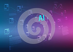 AI or artificial intelligence and big data management concept showing data analyst to process and analyze information.