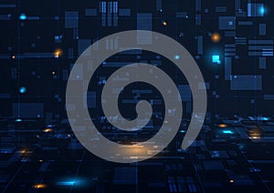 Futuristic digital background with glowing data blocks and technology grid. Abstract background.