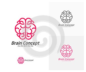 Tech Brain Logo design vector template. Think idea concept. Brainstorm power thinking brain icon Logo