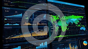 Tech Business Dashboard with Graphs, Icons, and Digital Data Visualization