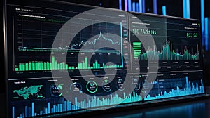 Tech Business Dashboard with Graphs, Icons, and Digital Data Visualization