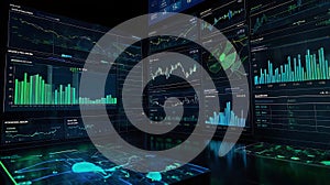 Tech Business Dashboard with Graphs, Icons, and Digital Data Visualization