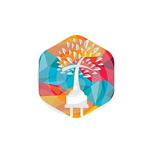 Tech church logo concept. Cord and church tree icon logo design.