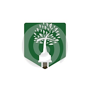 Tech church logo concept. Cord and church tree icon logo design.