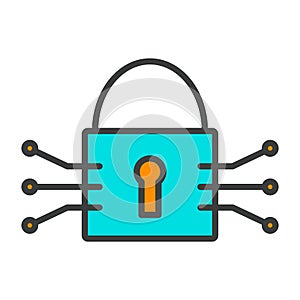 Tech Circuit Lock Line Icon. Vector Simple Minimal 96x96 Pictogram