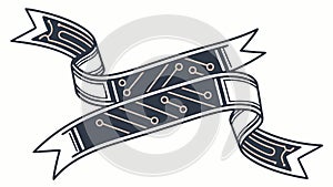 Tech Circuit Ribbon: Digital Banner with Electronic Patterns, vector design Generative AI