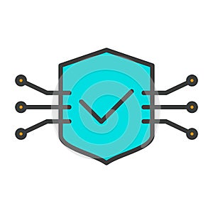 Tech Circuit Shield Line Icon. Vector Simple Minimal 96x96 Pictogram