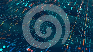 Tech cyber code stream. Terabytes of binary code data flying in a stream of information