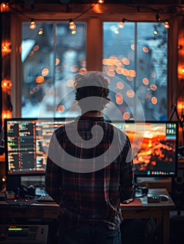 Tech Developer Coding on Multiple Monitors