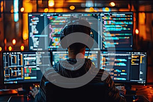 Tech Developer Coding on Multiple Monitors