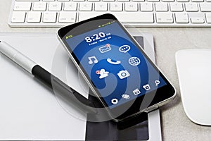 Tech device mock up on office background