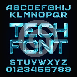 Tech font. Vector Alphabet.