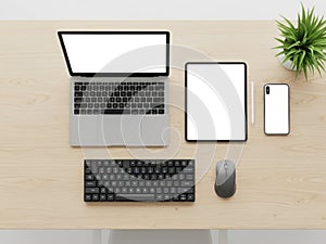 Tech gadgets setup isolated on white background