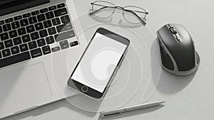 Tech gadgets setup isolated on white background