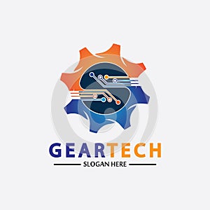 Tech gear logo vector design template. Technology Logo Template Design Vector, Emblem, Design Concept, Creative Symbol, Icon