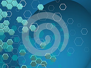 TECH Hexagons in differnts shaphes OVER BLUISH bACKGROUND