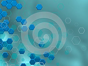 TECH Hexagons in differnts shaphes OVER bright bACKGROUND