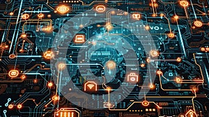 Tech Hub Network: Cybernetic World Map Concept.