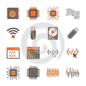 Tech Icons: CPU, USB, Code, Data