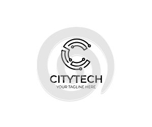 Tech Letter C Logo Template. Information Technology Vector Design