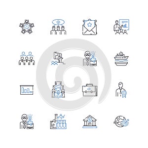 Tech-minded management line icons collection. Innovation, Automation, Digitalization, Cloud, Analytics, Mobility