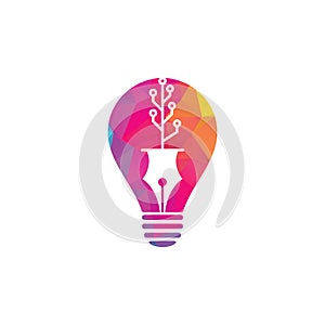 Tech Pen bulb shape concept Logo design.