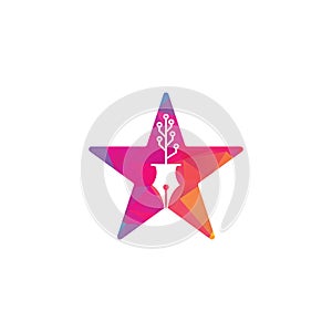 Tech Pen star shape concept Logo design.