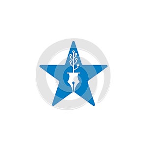 Tech Pen star shape concept Logo design.