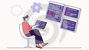 Tech Professional with Gears & Multi-Monitors - System Control, vector design Generative AI