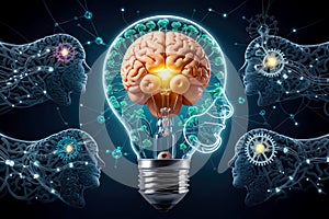 Tech Savvy Entrepreneurship, Human Brain in a Creative Light Bulb, AI Generated