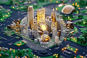 Tech Savvy Programmer Working on Software Development and IoT with Digital Workspace and Circuit Board Technology