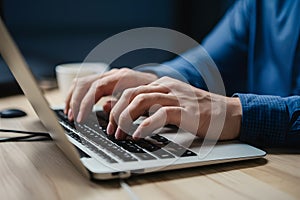 Tech savvy typing mans hands proficiently operate PC keyboard