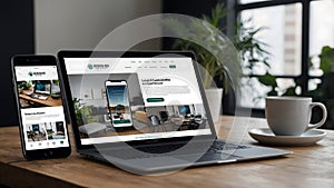 Tech-Savvy Workspace with Different Devices Displaying Seamless Responsive Website Layout