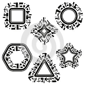 Tech shape icon. Futuristic frame element. Digital border vector. Circuit pattern design.