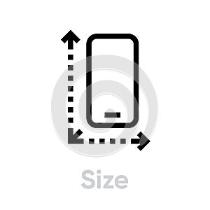Tech specs size phone icon. Editable line vector.