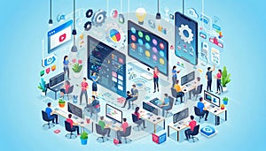 Tech Startup and App Development Flat Vector