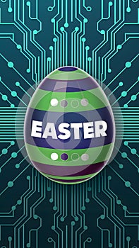 Tech style Easter egg greeting card abstract 3D design, circuitry texture