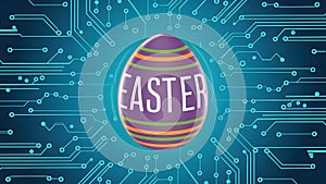 Tech style Easter egg greeting card abstract 3D design, circuitry texture
