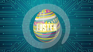 Tech style Easter egg greeting card abstract 3D design, circuitry texture