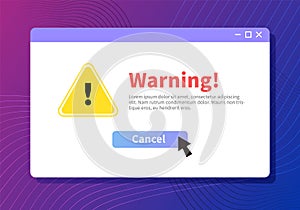 Tech style purple background with alert, dangerous computer window