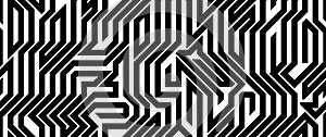 Tech style seamless linear pattern vector, monochrome circuit board lines endless background wallpaper image, black and white